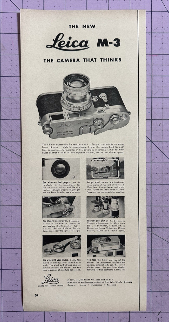 1954 Leica M-3 New Camera That Thinks Automatically Frames Print Ad